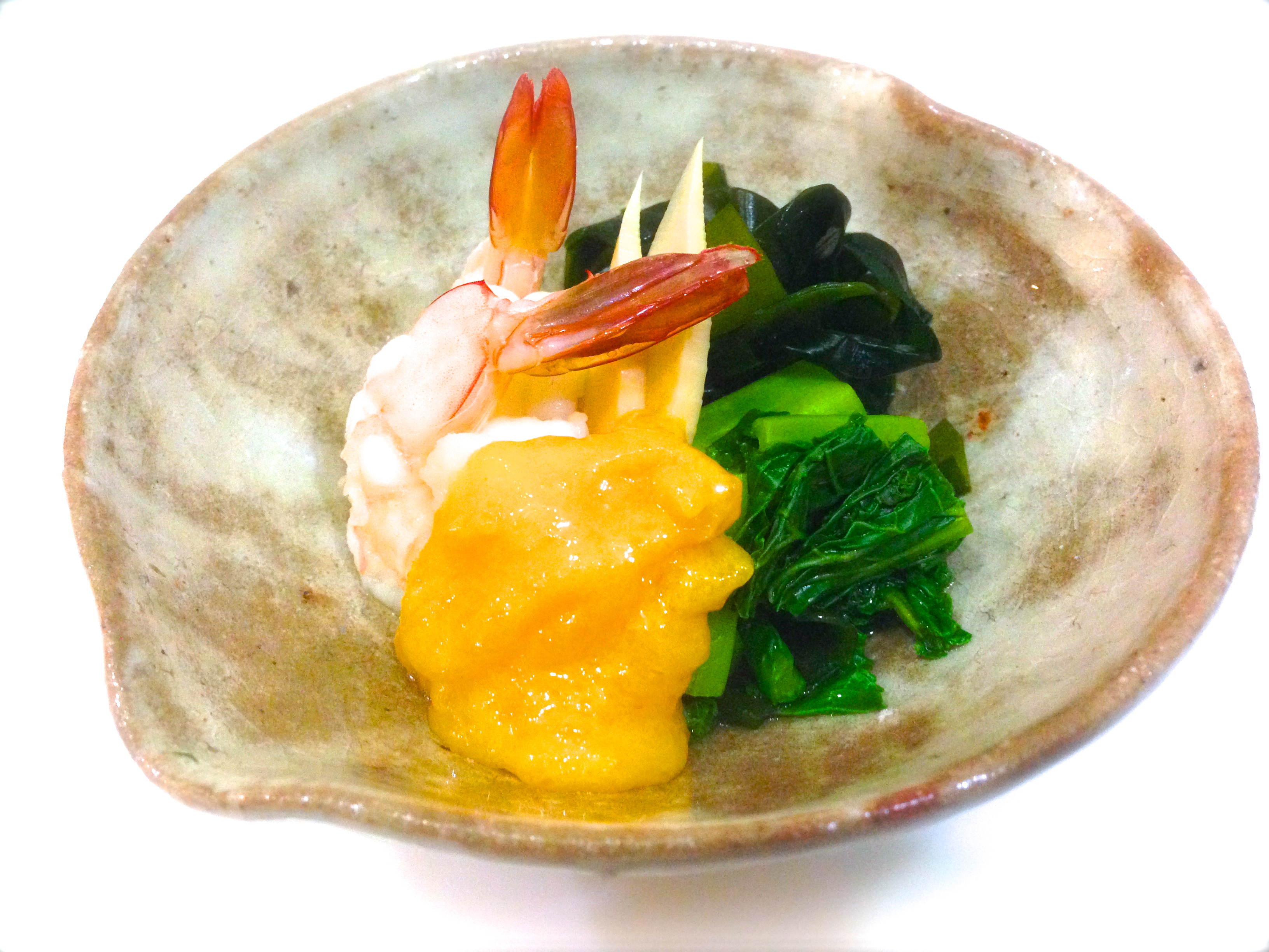 エビと菜の花の黄身酢添え（卵黄）